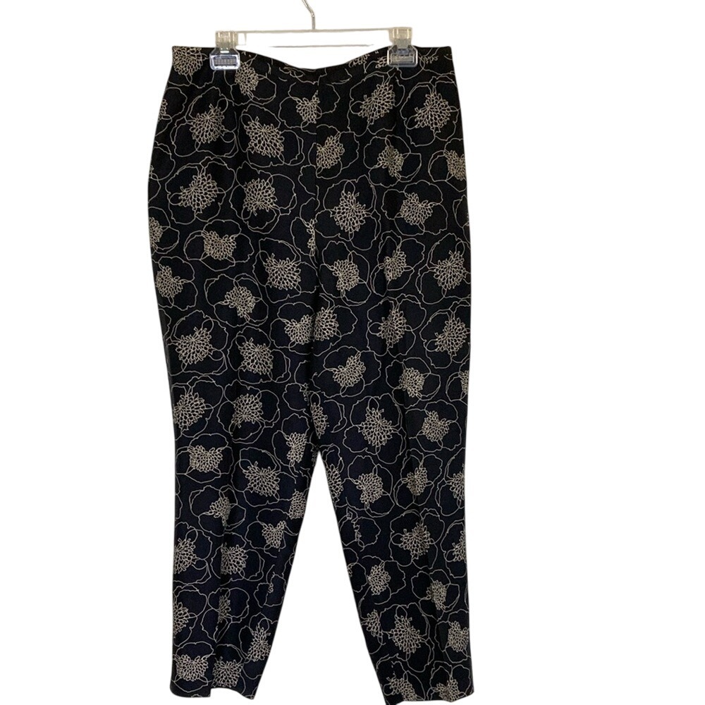 Harold's Womens Floral Patterned Black White Silk Pants Size 14 Old Money Luxury